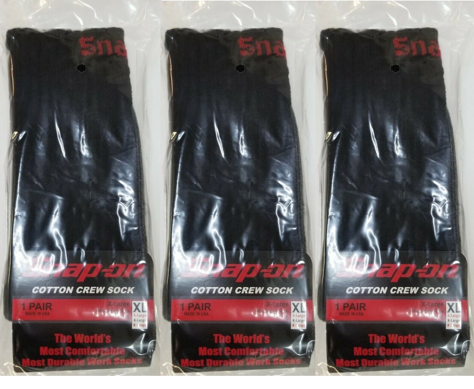 12 PAIRS Men’s BLACK Snap-On Crew Socks X-LARGE *FREE SHIPPING* MADE IN USA *NEW