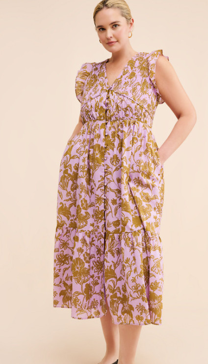 Anthropologie The Peregrine Midi Dress Mauve Floral 3x 22/24
