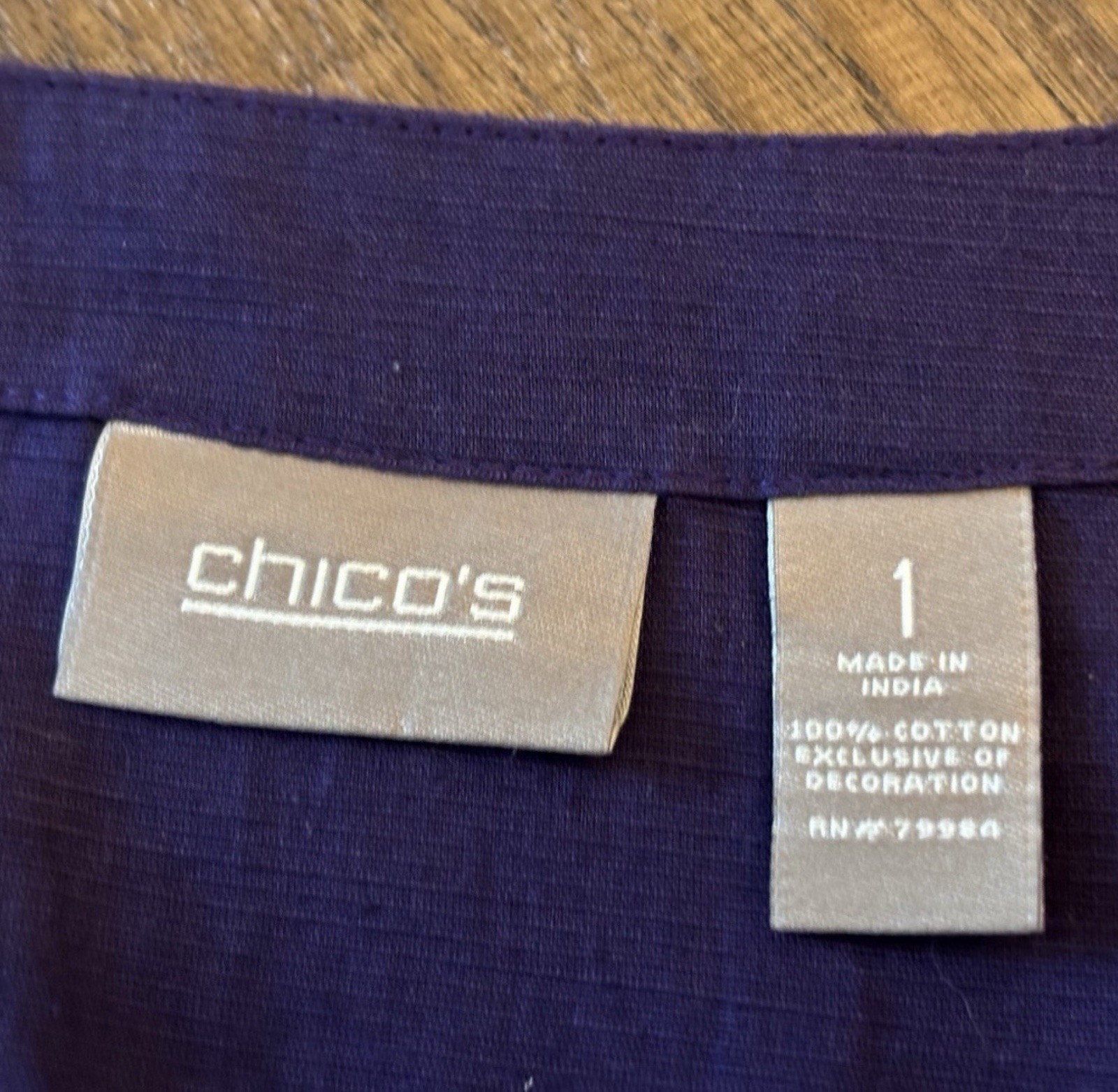 Chico’s Dark Purple V Neck Embellished Cotton Tunic Size 1 Reg 8/10 Med
