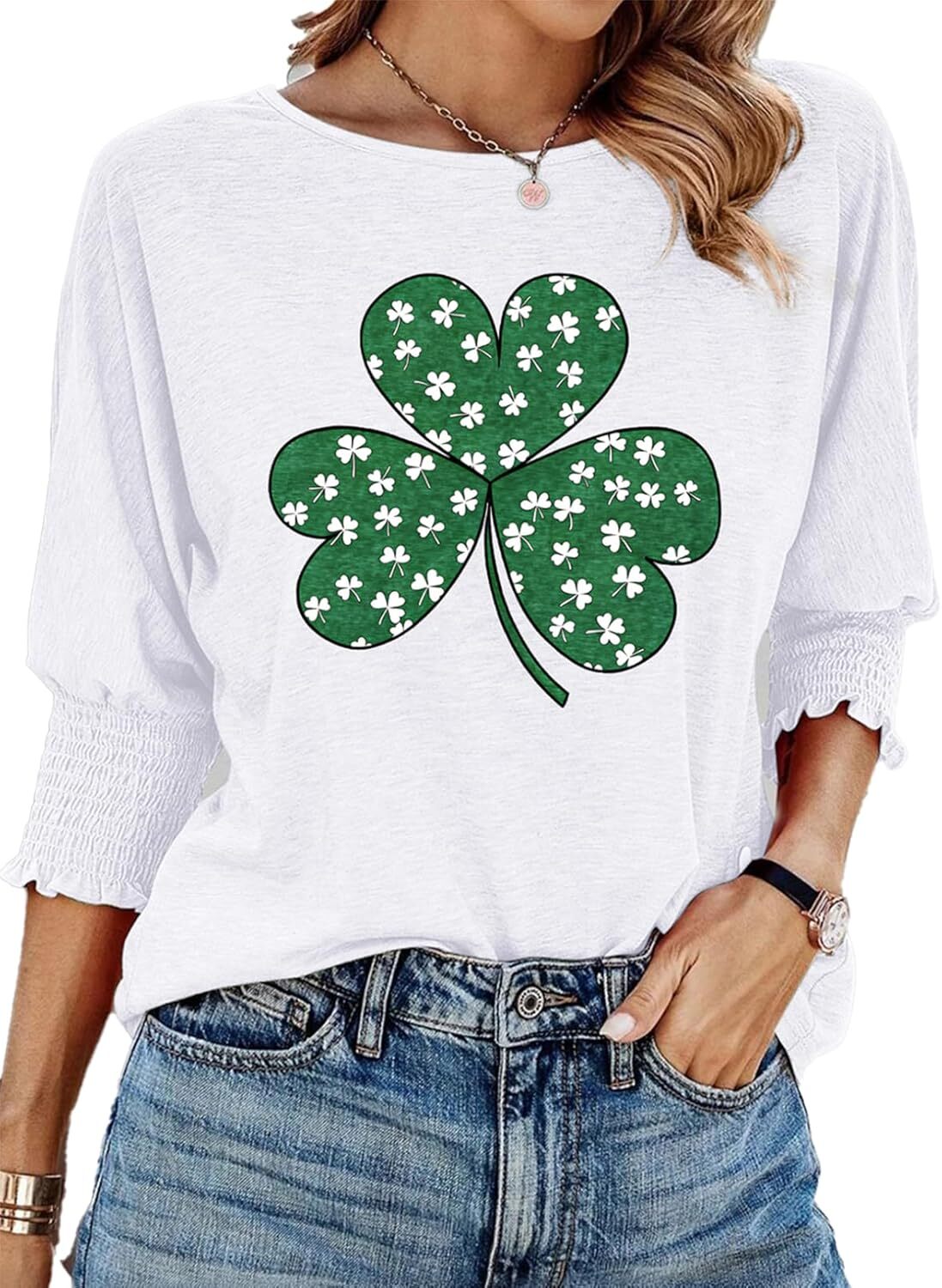 Women’s 3/4 Sleeve Crewneck T-Shirt Casual Loose Fit Soft Basic Blouse Top