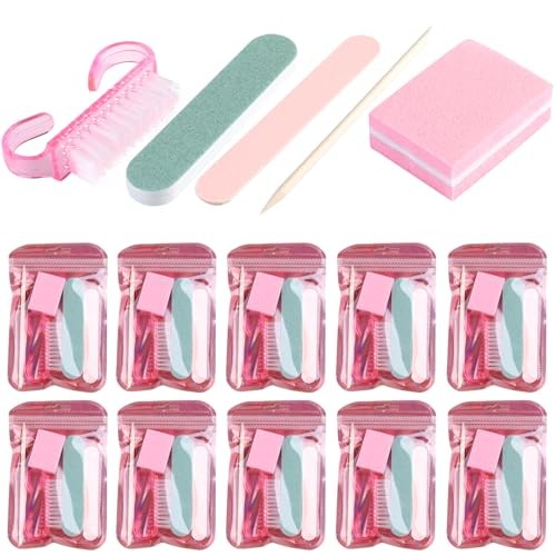 Disposable Manicure Kit Basics 5PCS Nail Kit, Mini Nail Files Buffers 10packs