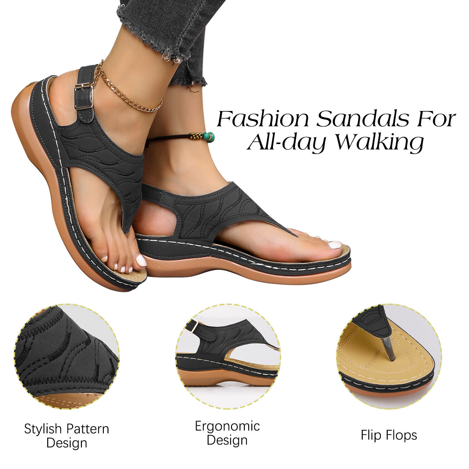 Low-Wedge Women Orthopedic Sandals Casual Flat Shoes Flip Flops Ladies Anti-Slip