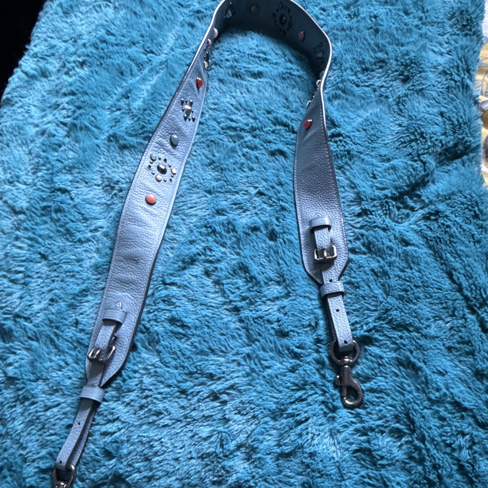 Coach Women’s Blue Adjustable Strap/Handle Solid w/ Studded Accents Buckle