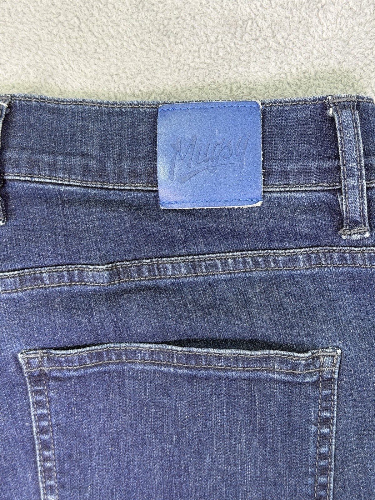 Mugsy Jeans Mens 34×30 Blue Straight Slim Dark Wash Fultons Casual Stretch