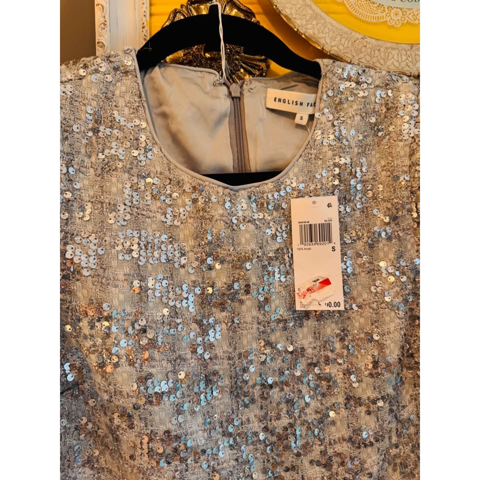 ✨ NWT English Factory Silver Sequin Puff Sleeve Party Dress – Size Small ✨