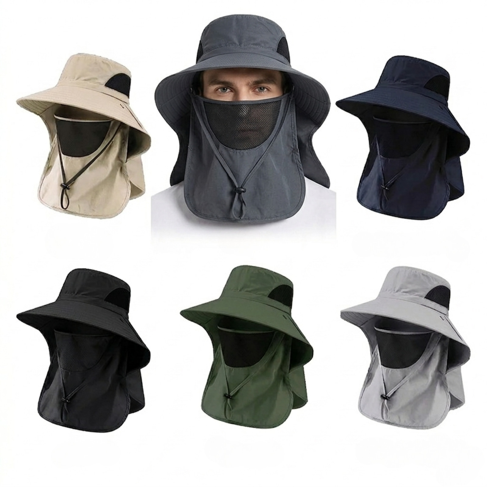 Sun Hat with Neck Flap Face Cover UPF 50+ Wide Brim Fishing Hiking Cap Men Women