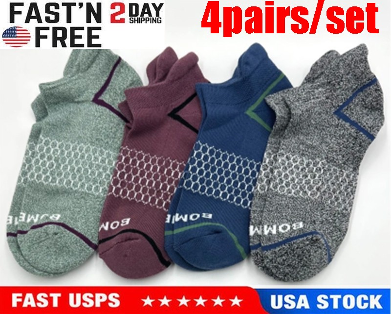 BOMBAS 4 pairs Men’s honeycomb Cushion Ankle Socks 4 Colors Mix Size Large