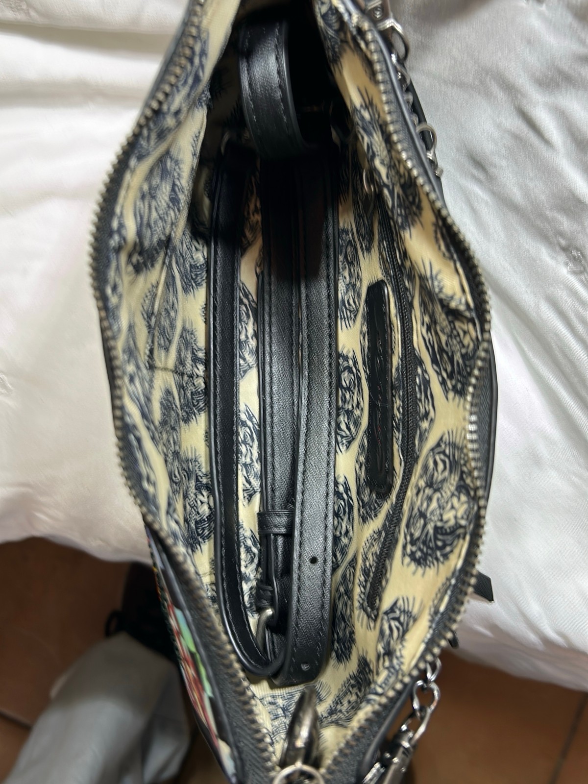 Ed Hardy Love Eternal Rhinestone Shoulder Bag Small Multicolor Faux Leather Used