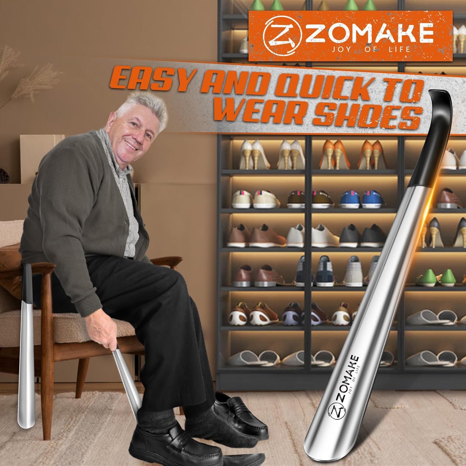 ZOMAKE Shoe Horn Long Handle for Seniors Men Women,Metal Long Shoehorn Boot H…