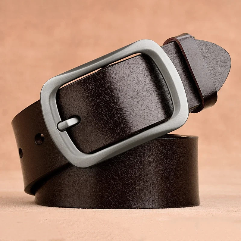 Genuine Leather Waist Belt Cowhide 3.8cm Men’s Plus Size Pin Buckle Jeans Belts