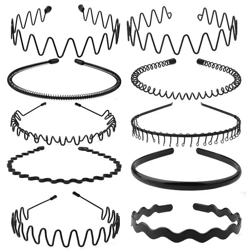 6Pcs Metal Hair Headband Wave Style Hoop Band Comb Sports Hairband Men Women