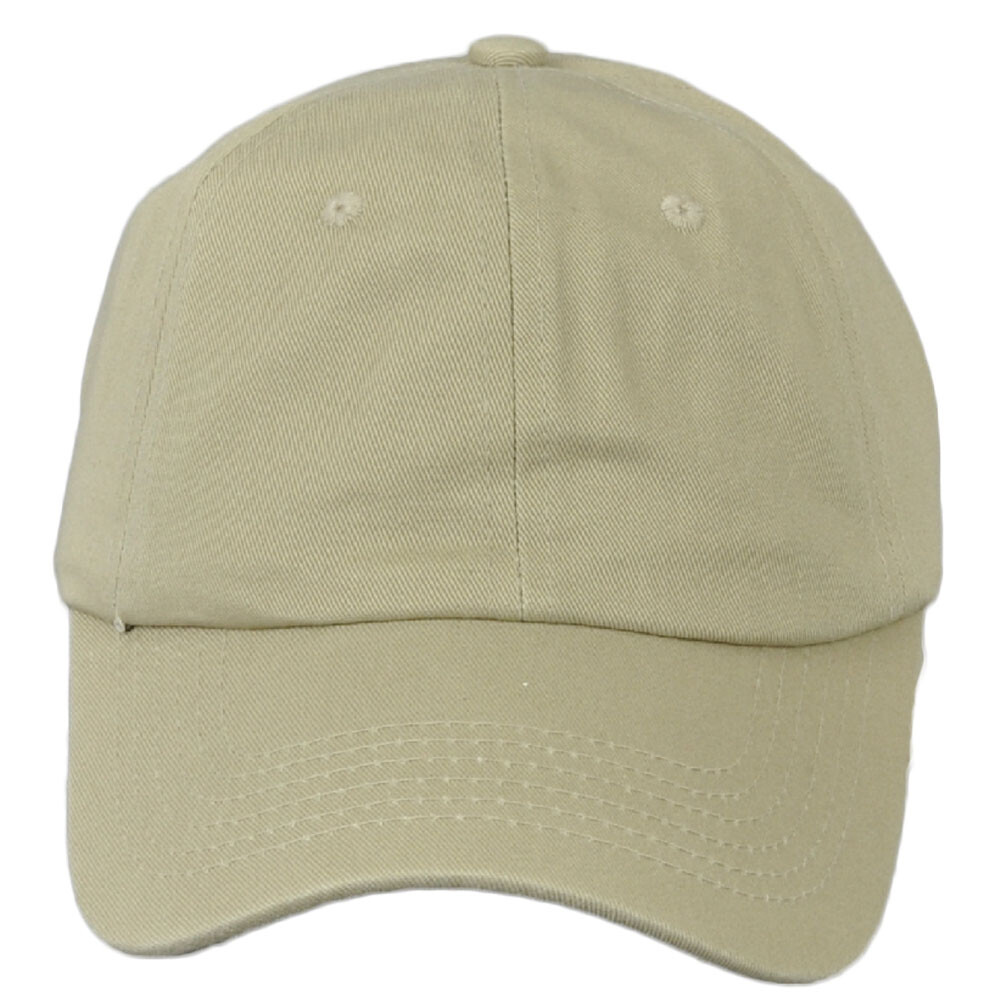 Beige Blank Solid Color Dad Hat Cap Relaxed Slouch Clip Buckle Curved Bill