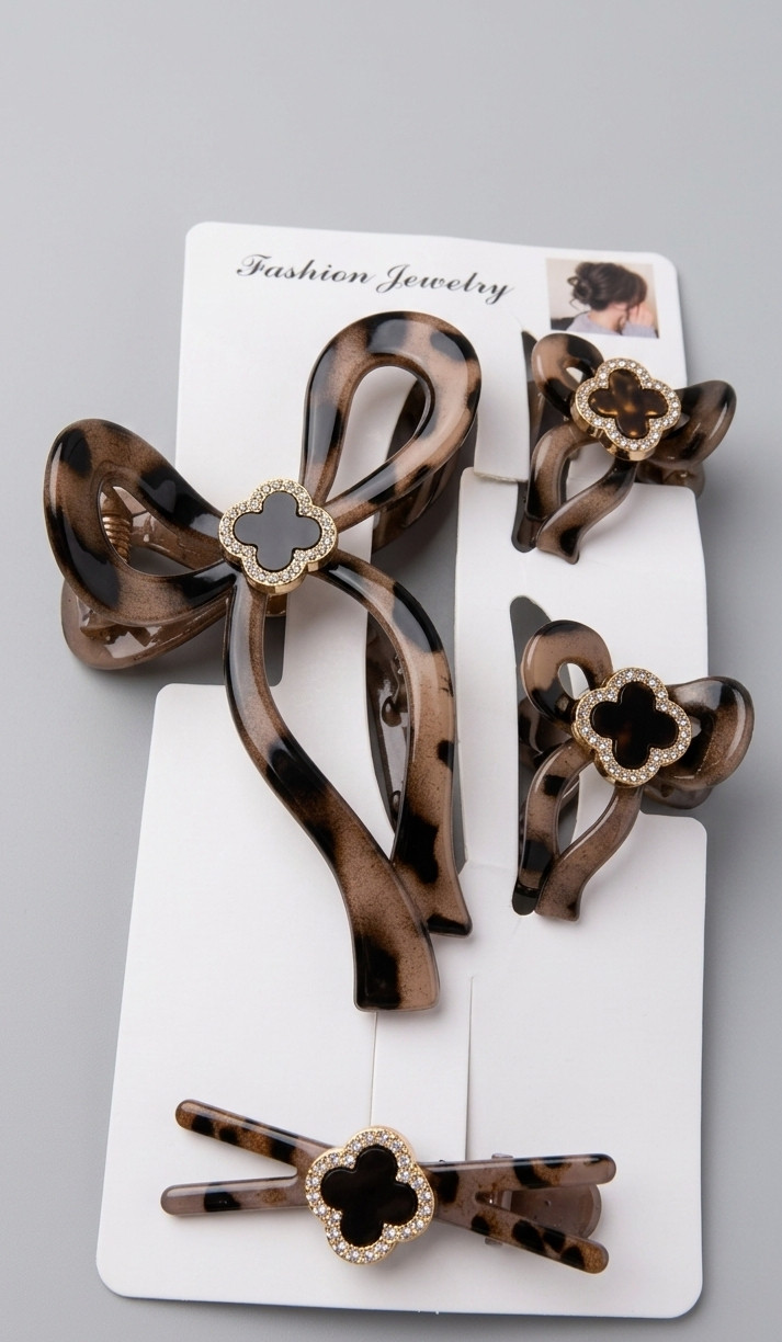 4PCS Women Hair Claw Clips Barrettes Hair Accessories Set Rhinestone Flower Brow