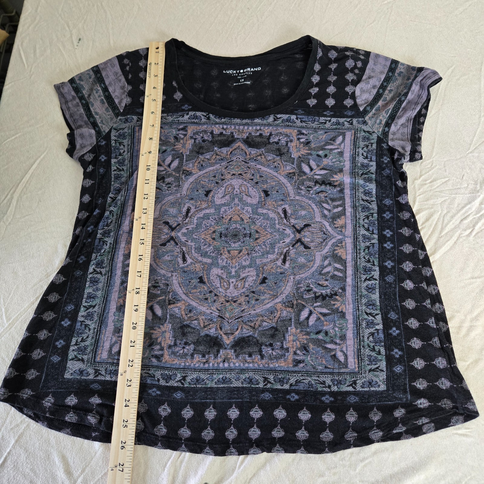 EUC Lucky Brand Mandala Print light-weight Short Sleeve Boho Top, Size 1X
