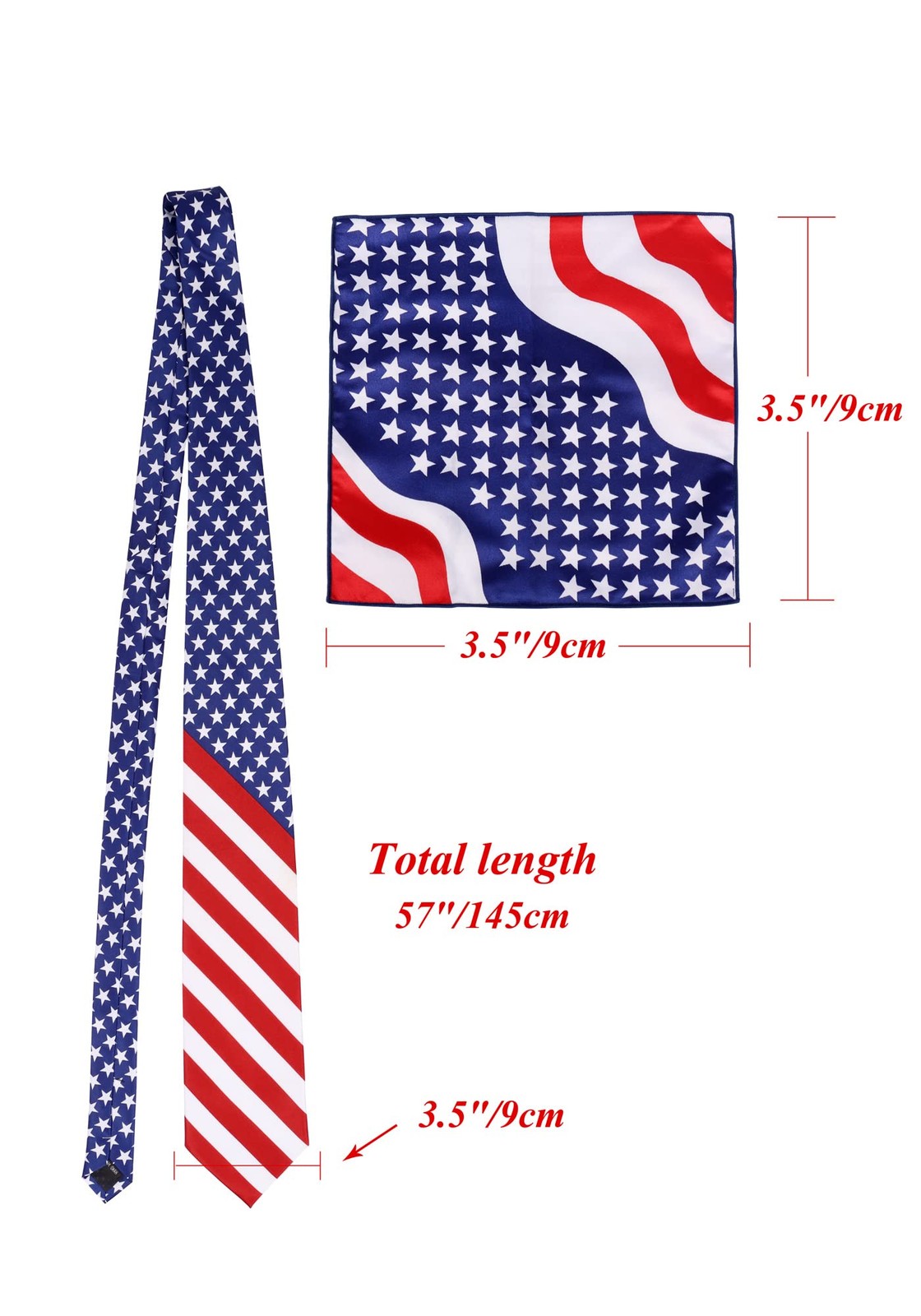 Mens American Flag Necktie Bowtie Pokect Square Stars Stripes Patriotic Tie f…