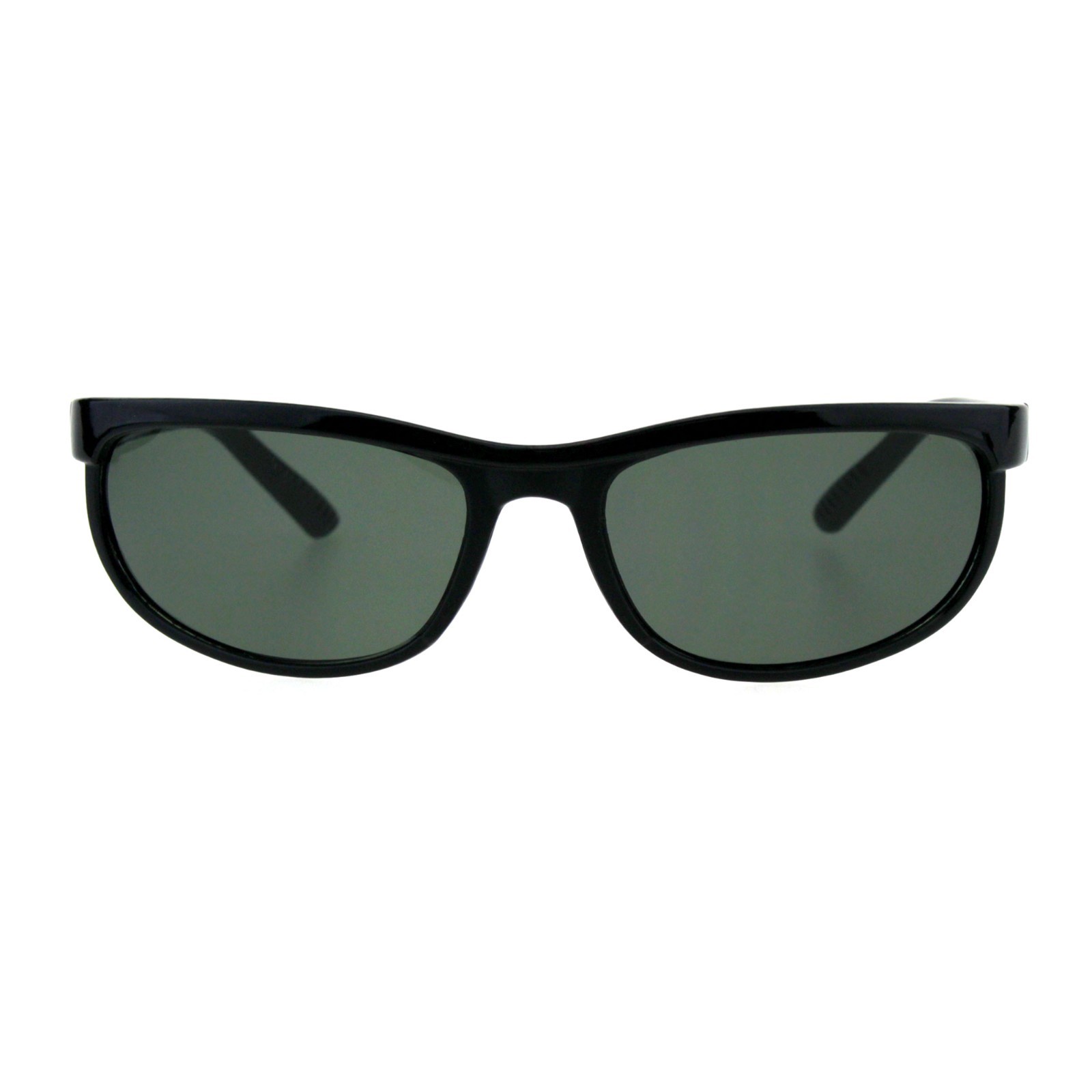 Impact Resistant Glass Lens Sunglasses Men’s Oval Wrap Around Frame Black UV400