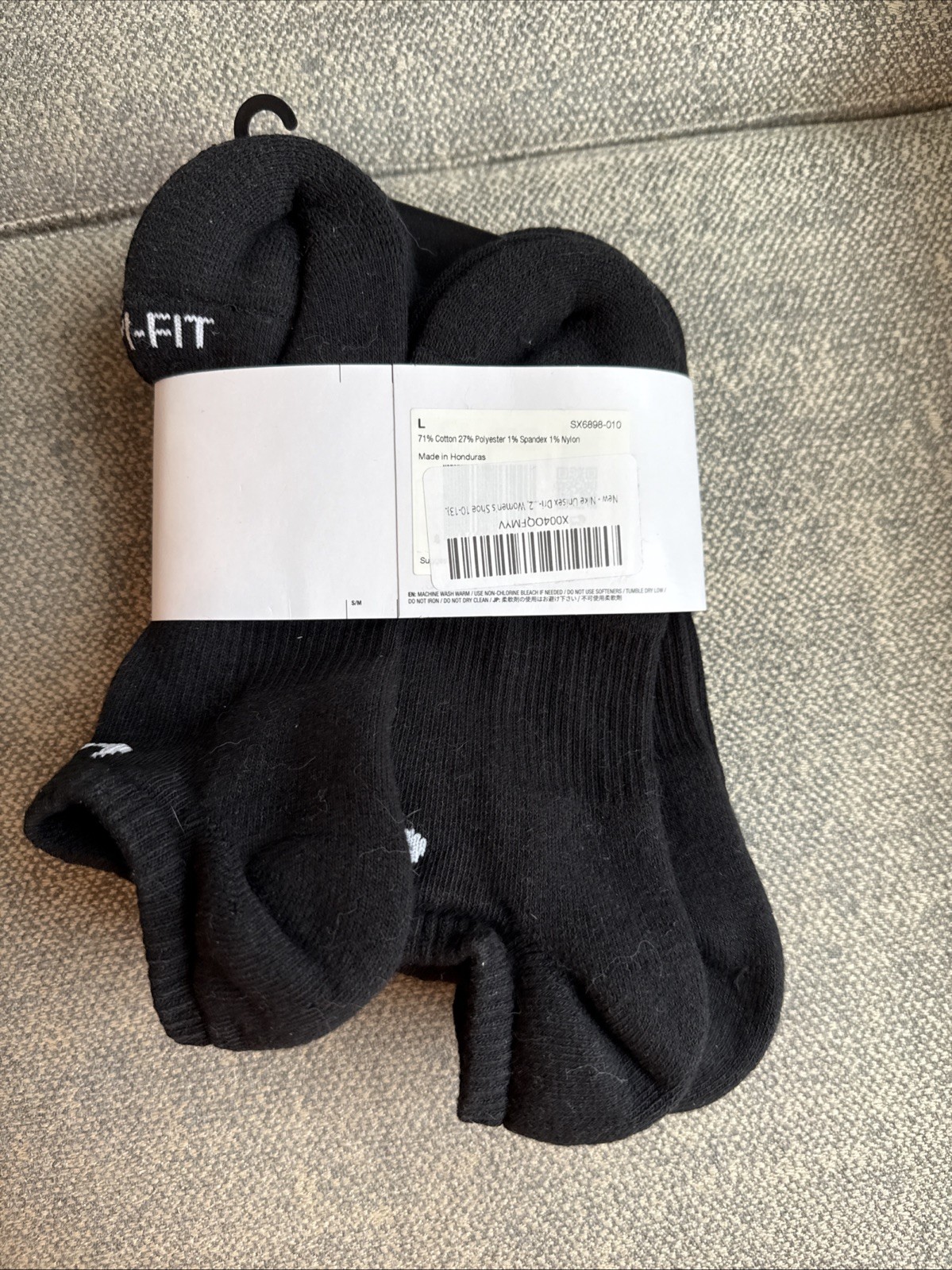 Women’s Size 10-13 / Men’s Size 8-12 NIKE Large SX6898-010 Black NO-SHOW Socks