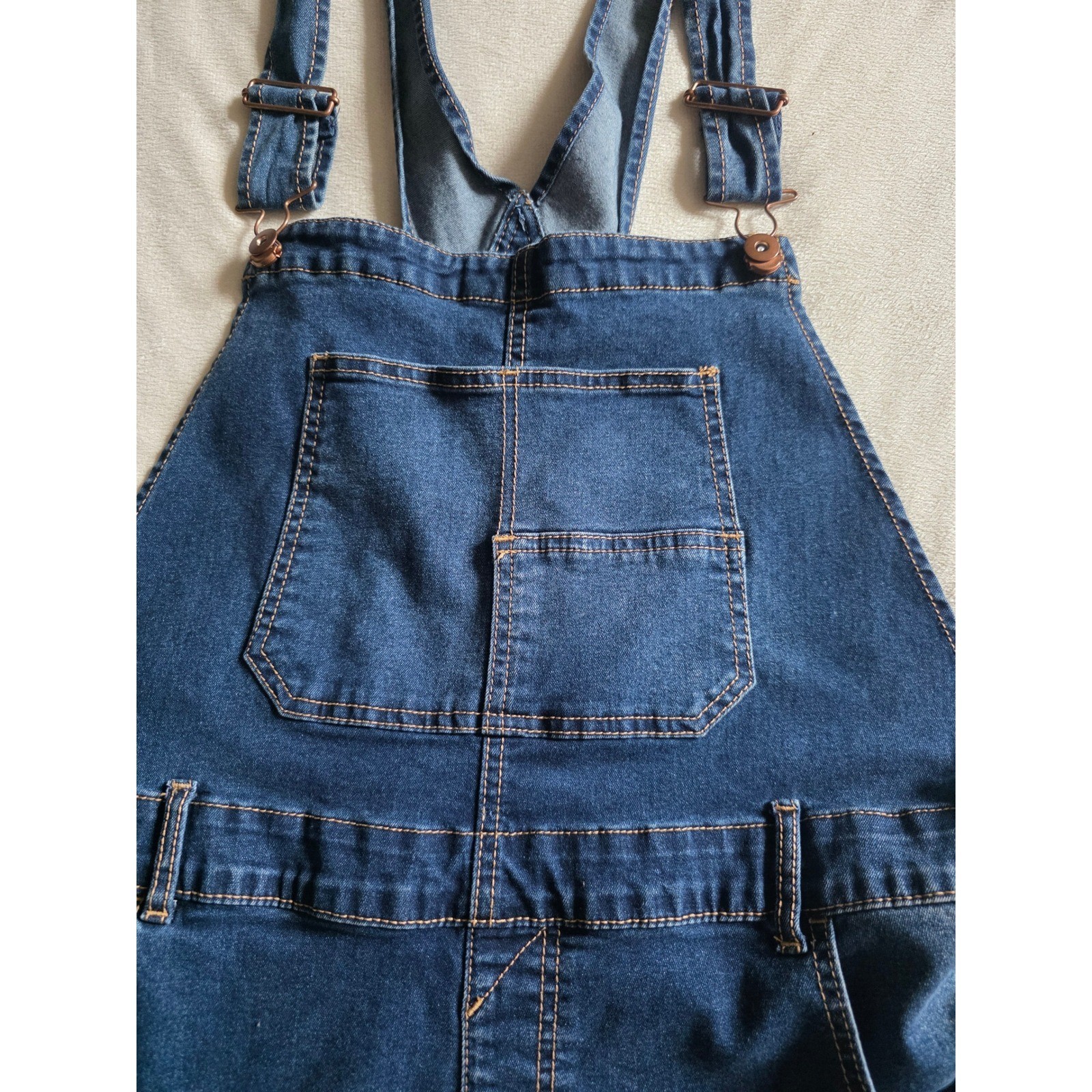 Womens Distressed Denim Shortalls Medium Wash Cuffed Jean Overalls