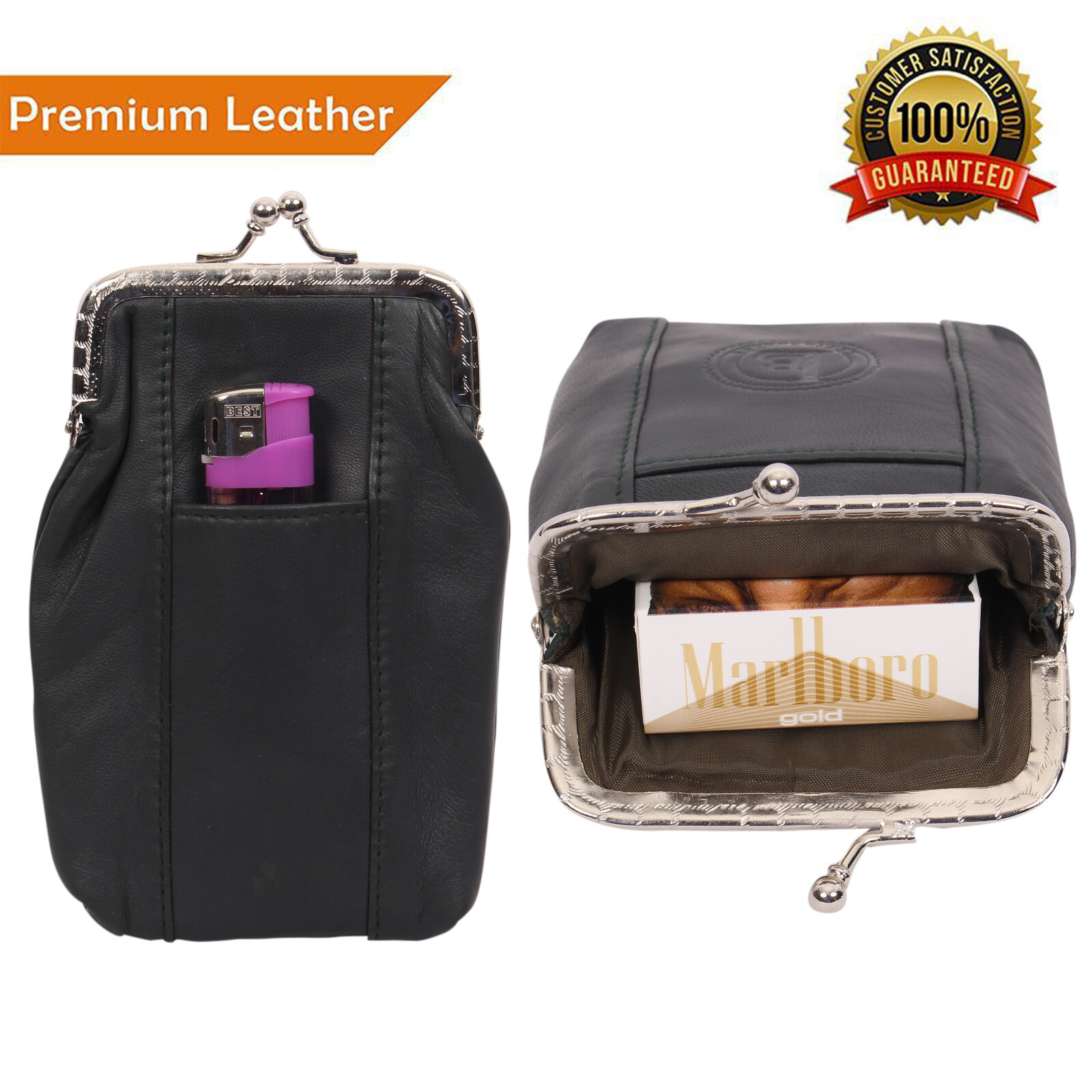 Leather Cigarette Case Pack Holder Regular or 100’s Lighter Pocket