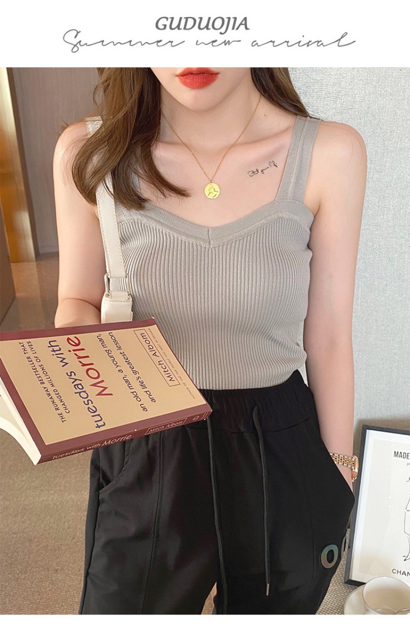 Women’s Fashion Elegant Knitted Camisole Bottoming Undershirt White Casual Tops