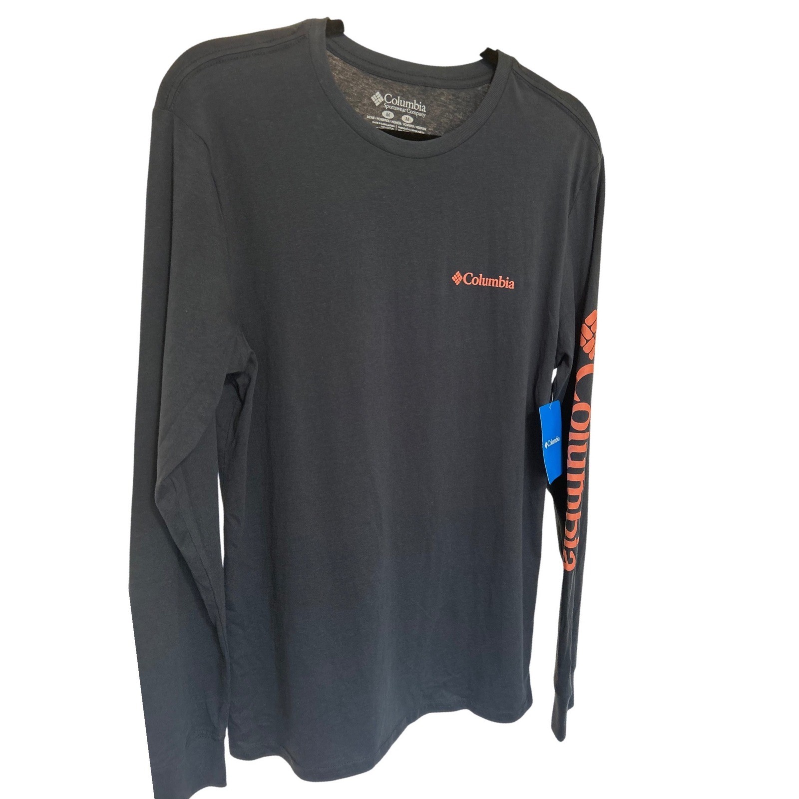 Columbia T-Shirt Long Sleeve Graphic Logo Mens Size M Charcoal Grey Orange New