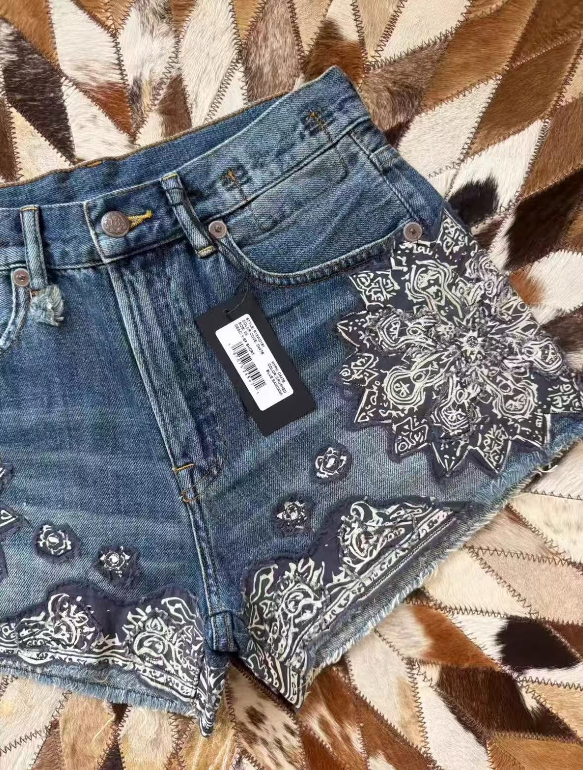 R13 2026SS X-Boyfriend Short crushed blue bandana applique Size 24