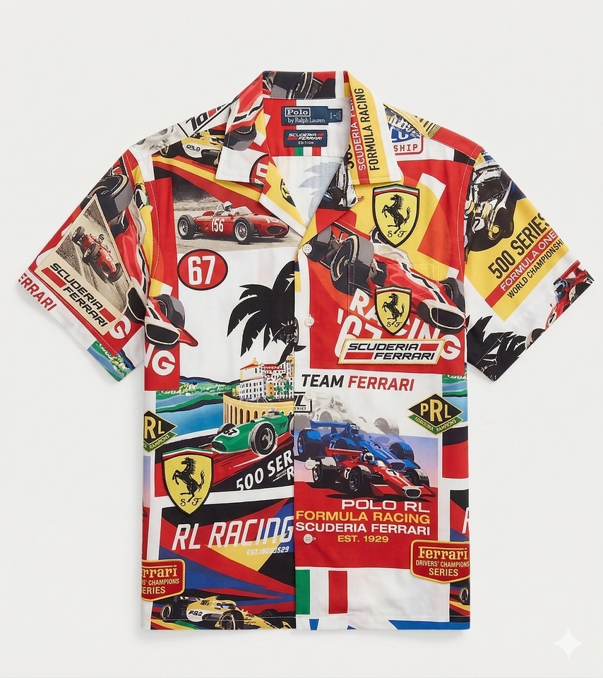 Ferrari Hawaiian Casual Button-Down Shirts, Formula Racing 1