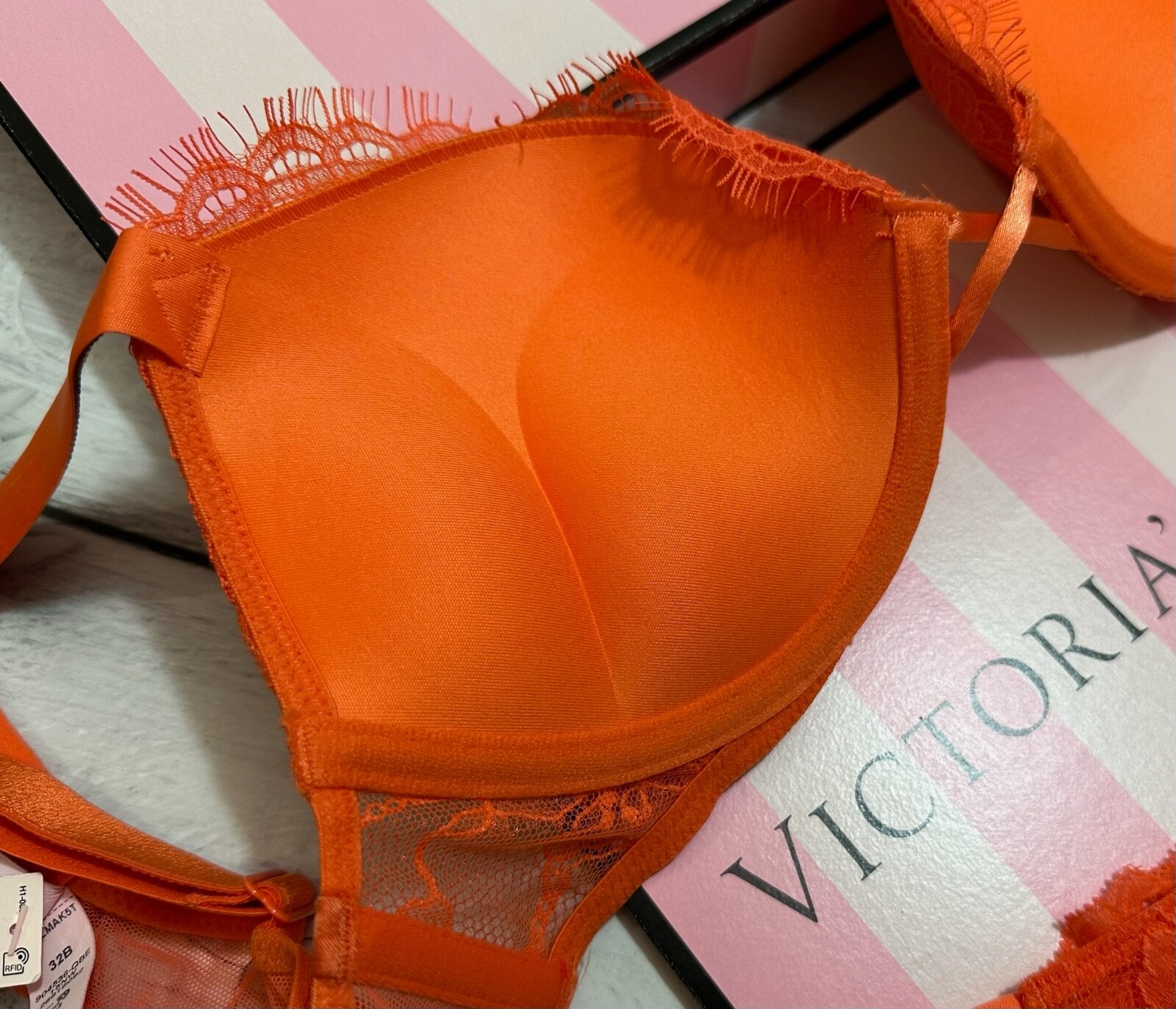 Victoria’s Secret Shine Strap Bra Thong Set Bombshell Push Up Orange Hibiscus