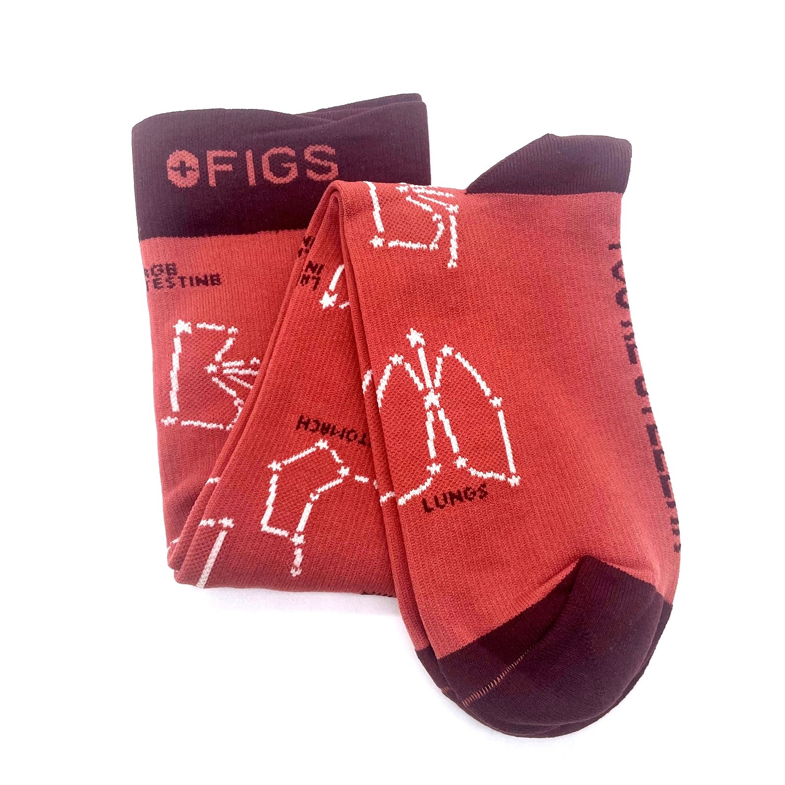 1 Pair FIGS Compression ‘Lungs’ Rust Socks Size L
