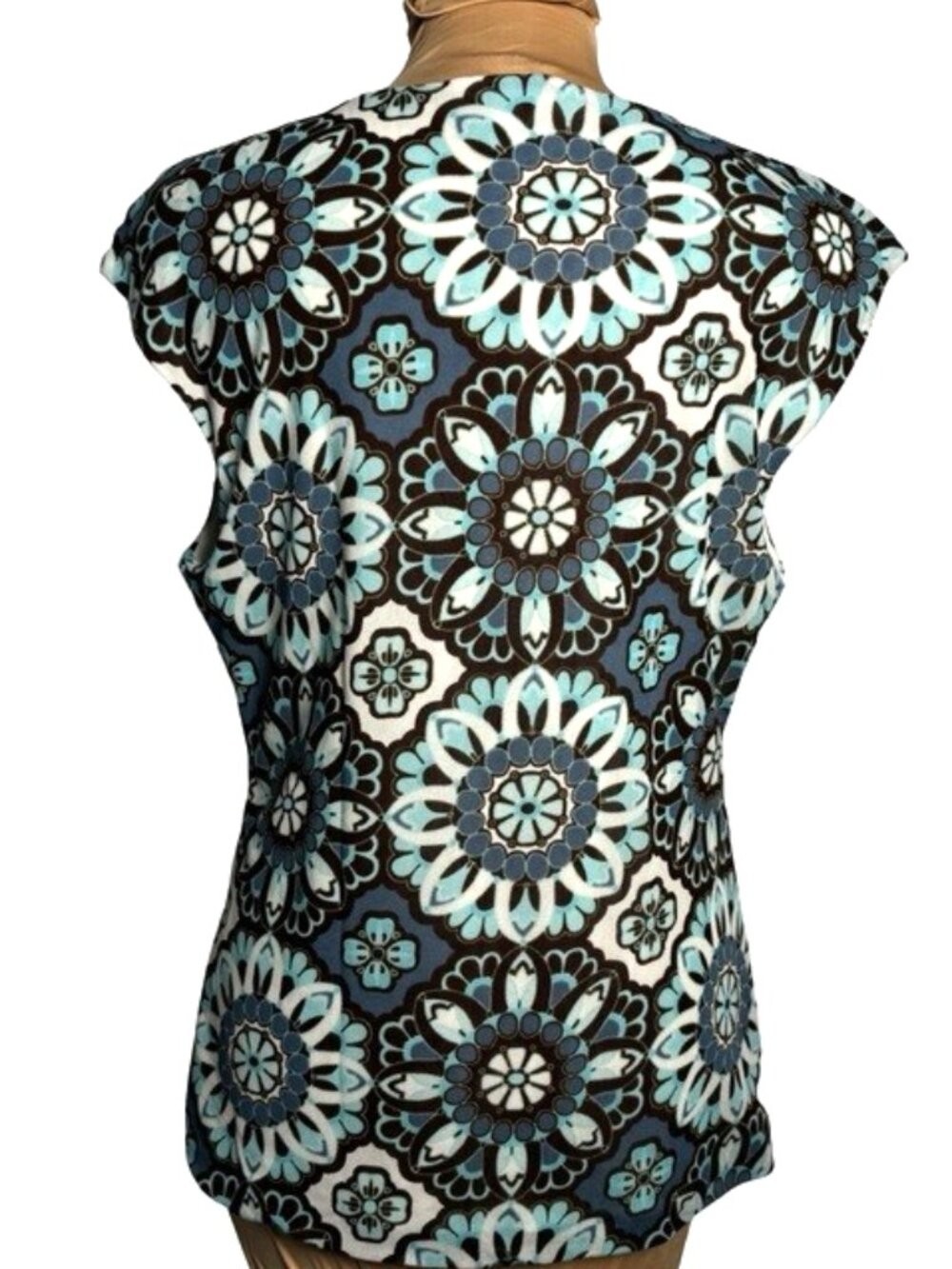 Ann Taylor Blue Medallion Print Cap Sleeve Blouse Lightweight Top Size XLarge