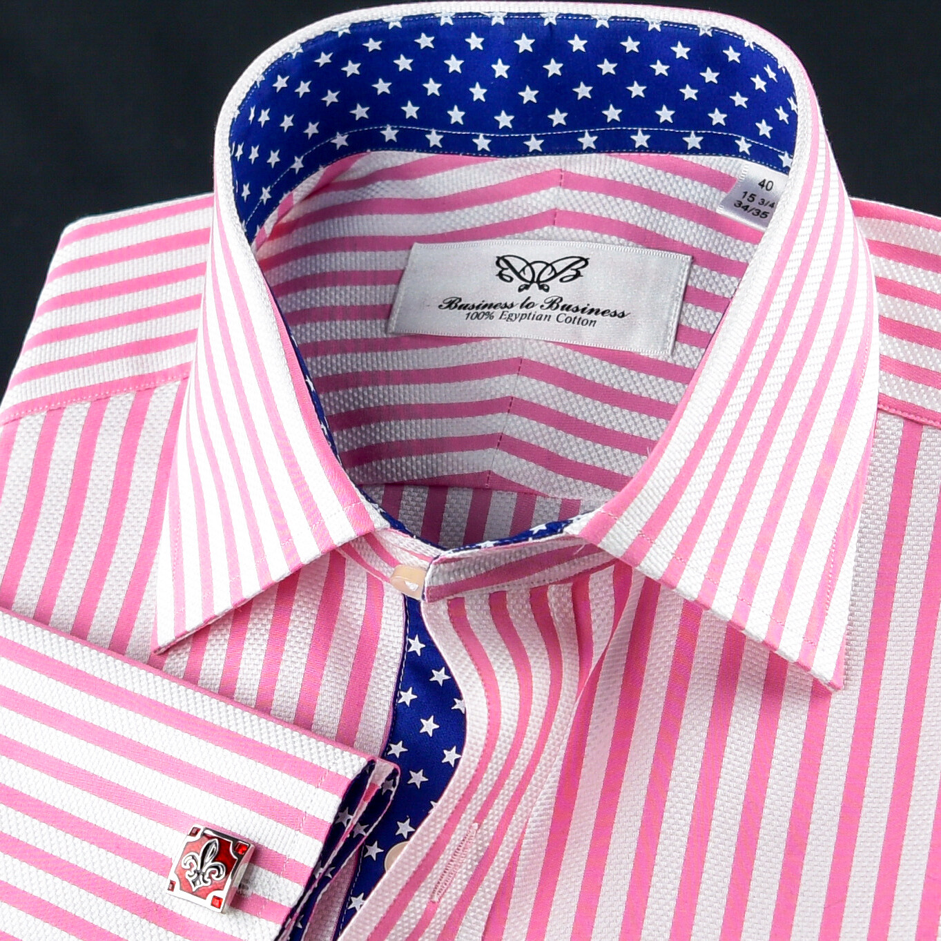 Pink Stripe Unique Designed Blue Stars Inner Lining Business Shirt Smart Top