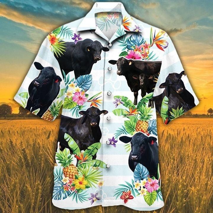 Brahman Angus Tropical Flower Hawaii Shirt, Cow Trendy Hawaiian Shirt For Summer