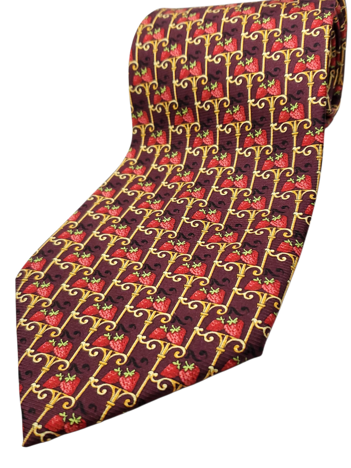 FUMAGALLIS Handmade in SPAIN 100% Silk Tie Burgundy Red STRAWBERRY Necktie NEW