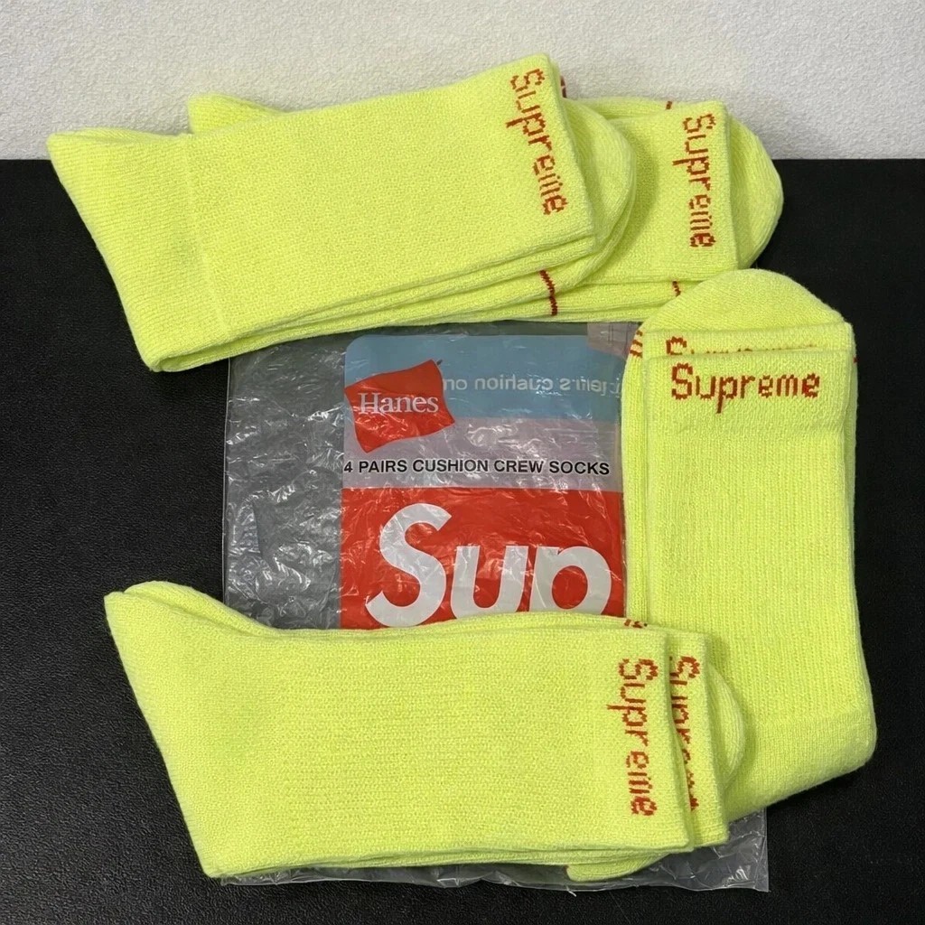 Supreme x Hanes Crew Socks Yellow 4 Pack Size 6-12 NWT Streetwear