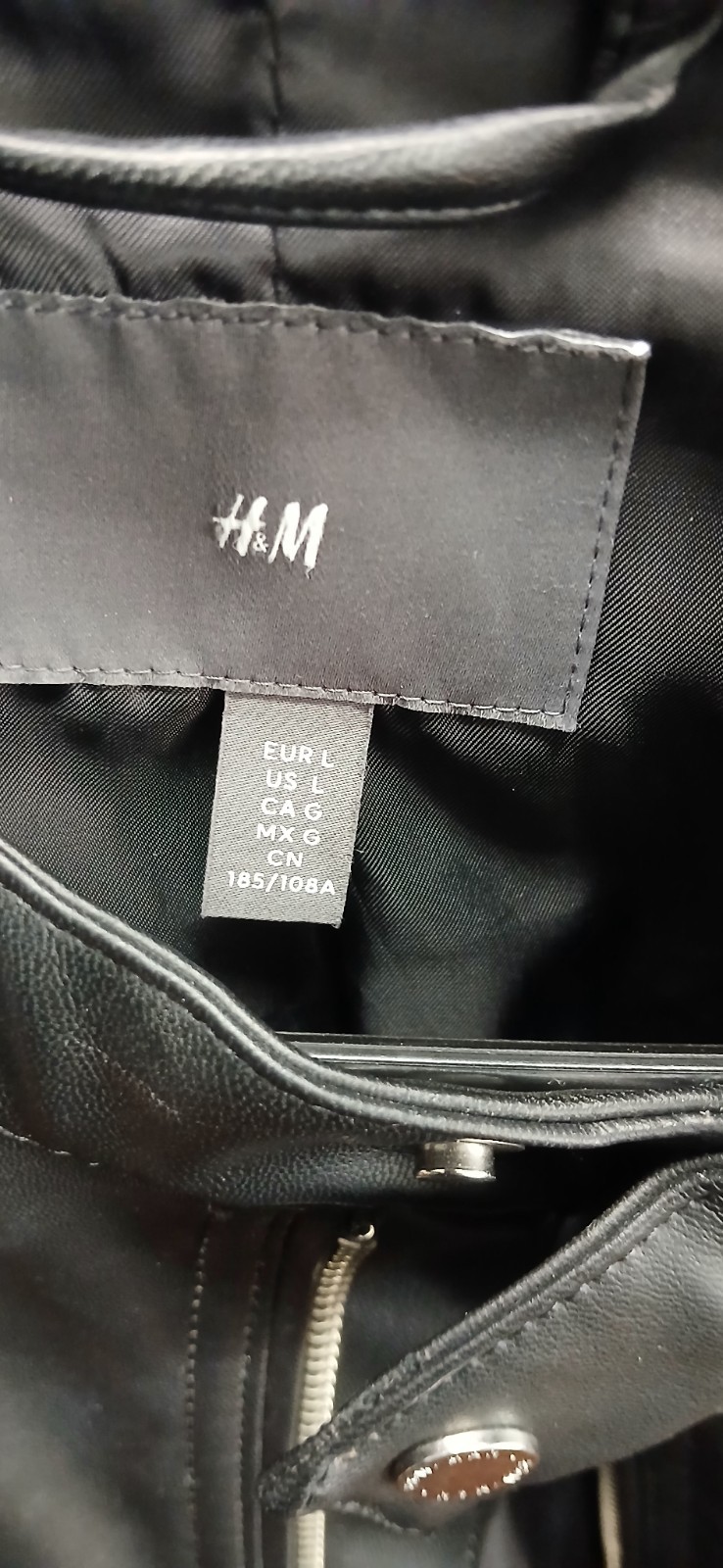 H&M Men’s Black Biker Jacket Full Zip Band Collar Size L Regular Fit