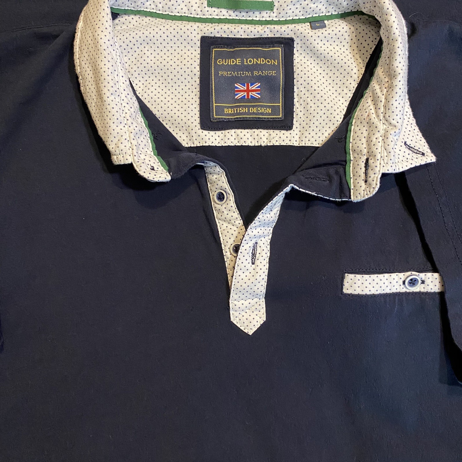 Guide London Men’s Navy Polo Shirt with Contrast Collar LARGE