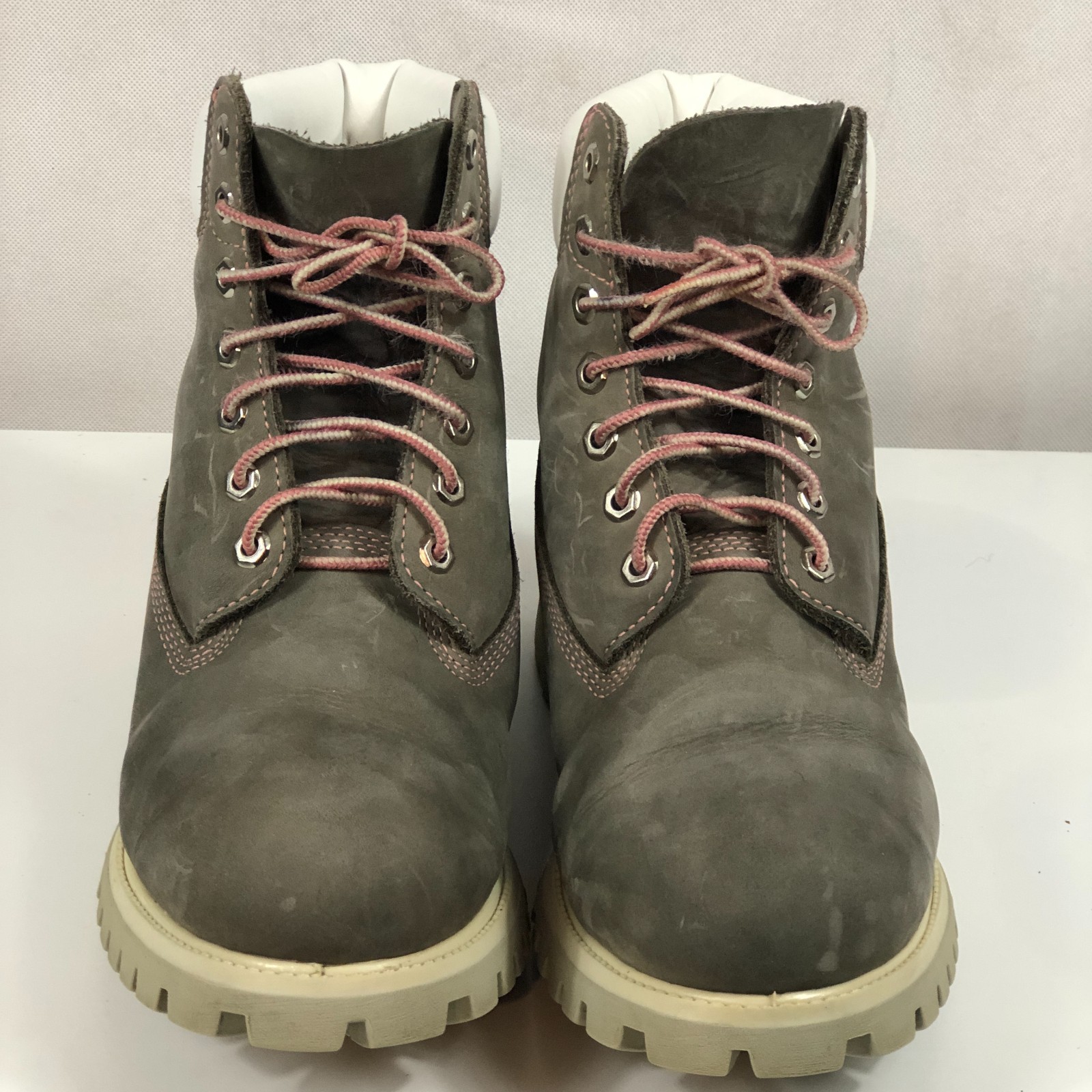 Timberland Boots Gray Pink Shoe String Womens Size 10 Mens Size 8