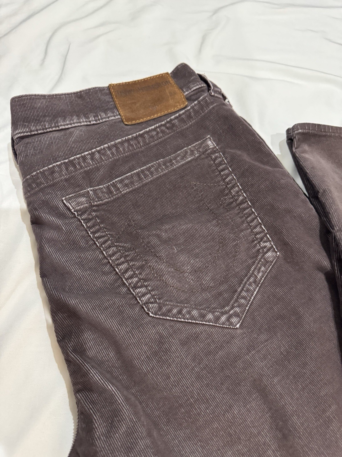 True Religion Geno Straight Corduroy Pants Mens 38×33 Maroon Distressed Y2K