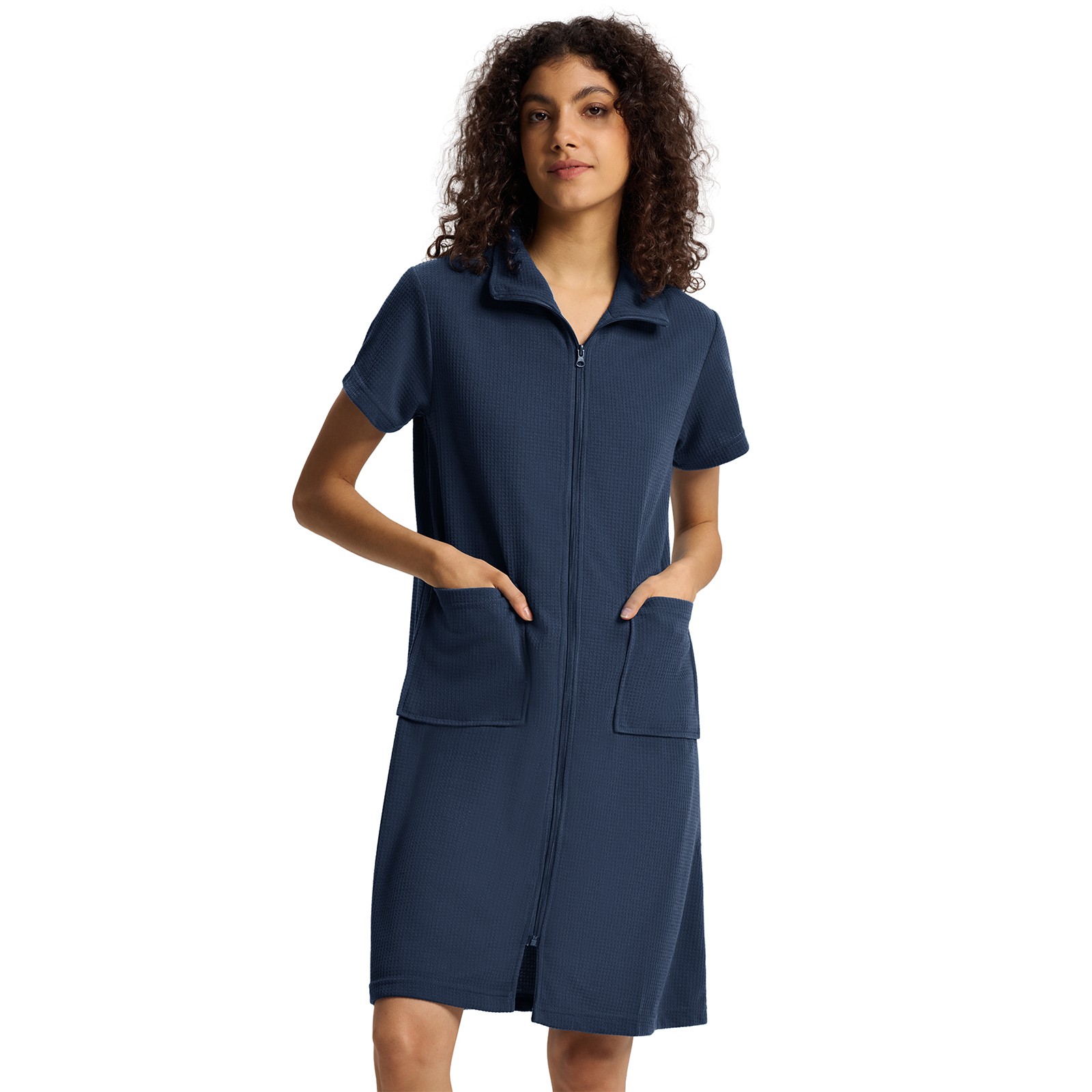 SIORO Women Zip-Front Robes Short Sleeve Bathrobes Waffle House Coat Loungewear