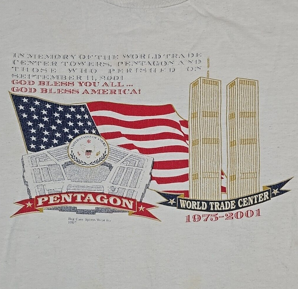 Vtg White God Bless America 911 World Trade Center Memorial T-Shirt – Size XL