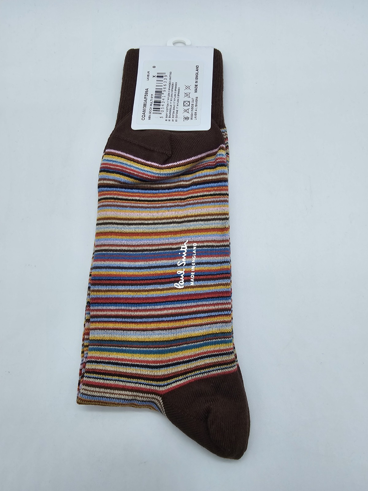 Paul Smith Multi Stripe Brown Socks Cotton Blend Made in England A599 314