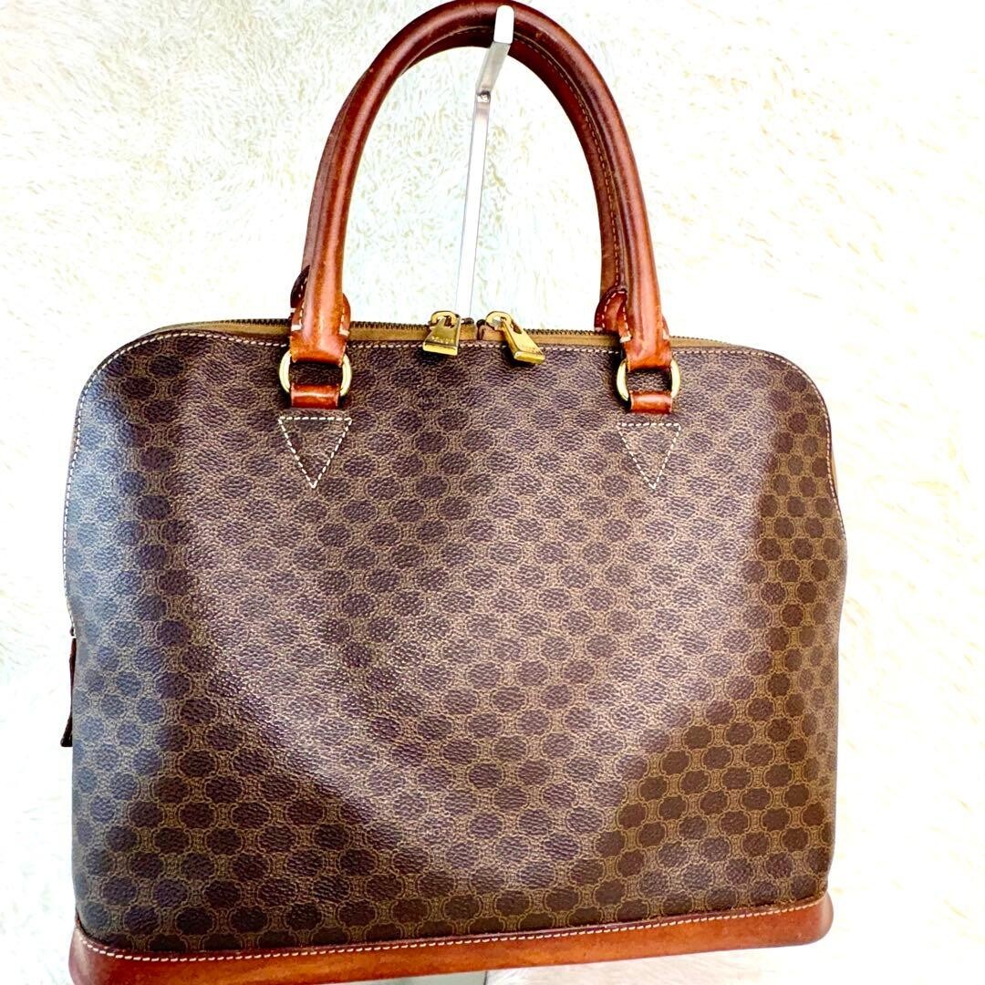 CELINE Half Moon Handbag Macadam PVC Brown Vintage Authentic From Japan