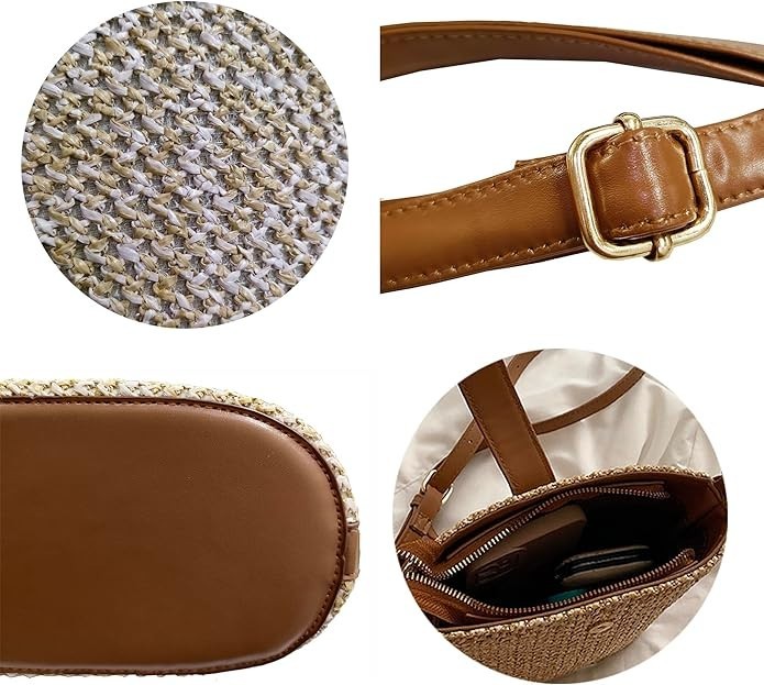 Handmade Straw Crossbody Bag – Women’s Woven Rattan Shoulder Purse, Vacation
