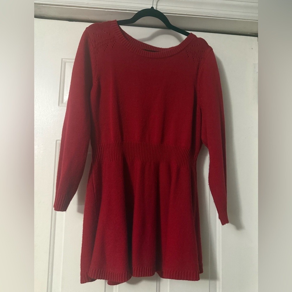 Lane Bryant Red Peplum Sweater 14/16 Acrylic Knit Long Sleeve