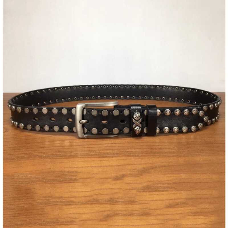 Real Leather Waist Belt Heavy Metal Rivet Studded Unisex Punk Rock Biker Belt