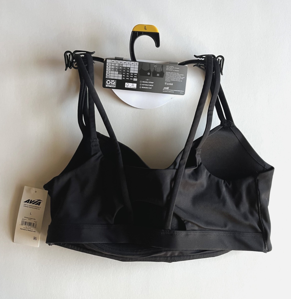Avia Sports Bra Womens Size Large Black – Double Strap, Keyhole Back, Bonded Cup