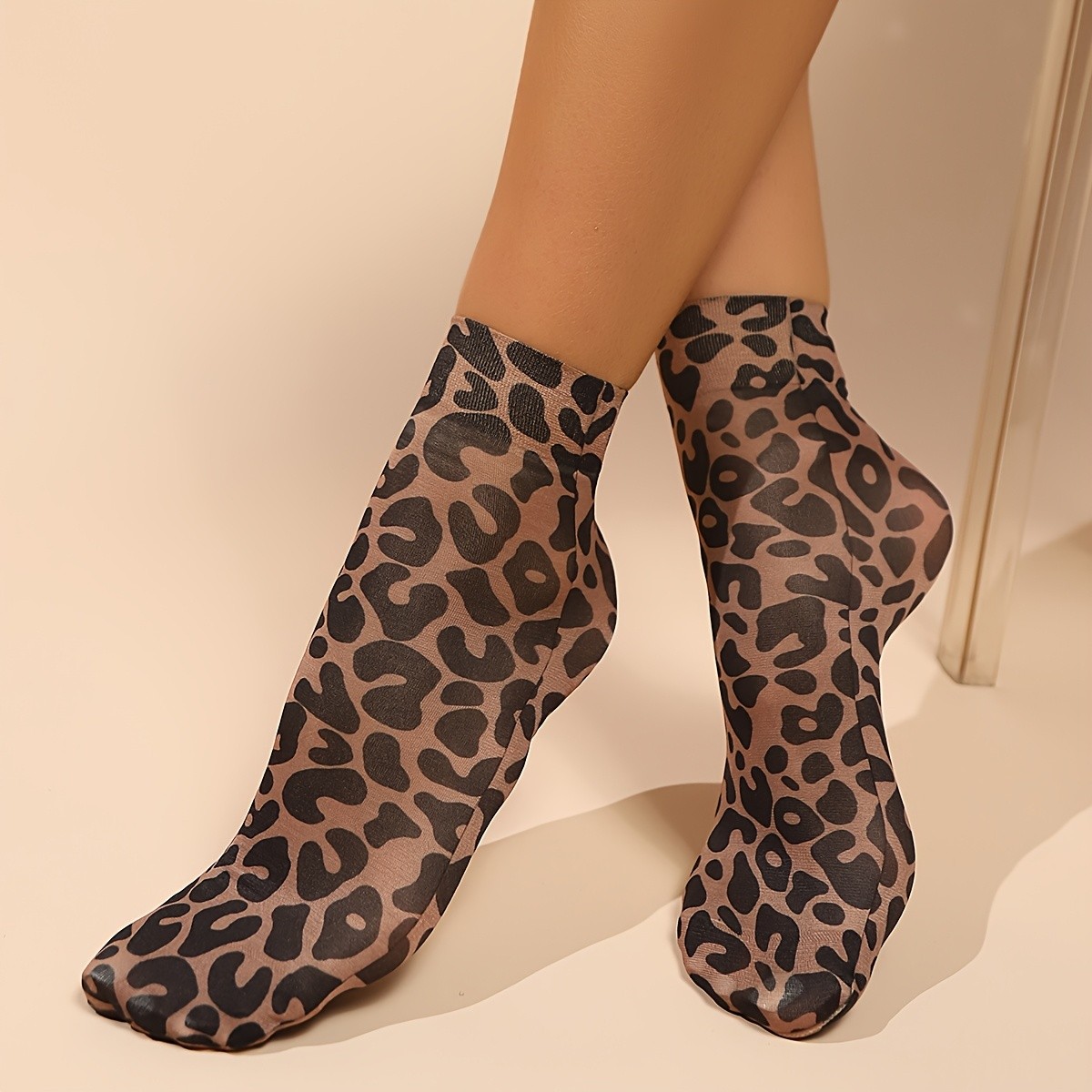 Womens 2 or 5 Pairs Leopard Print Socks Sheer Thin Summer Ankle Novelty Hosiery