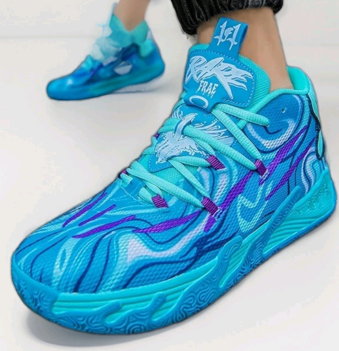 MENS SIZE 9 LACE UP MID TOP HIGH QUALITY🌟BASKETBALL🏀SHOES TURQUOISE & PURPLE