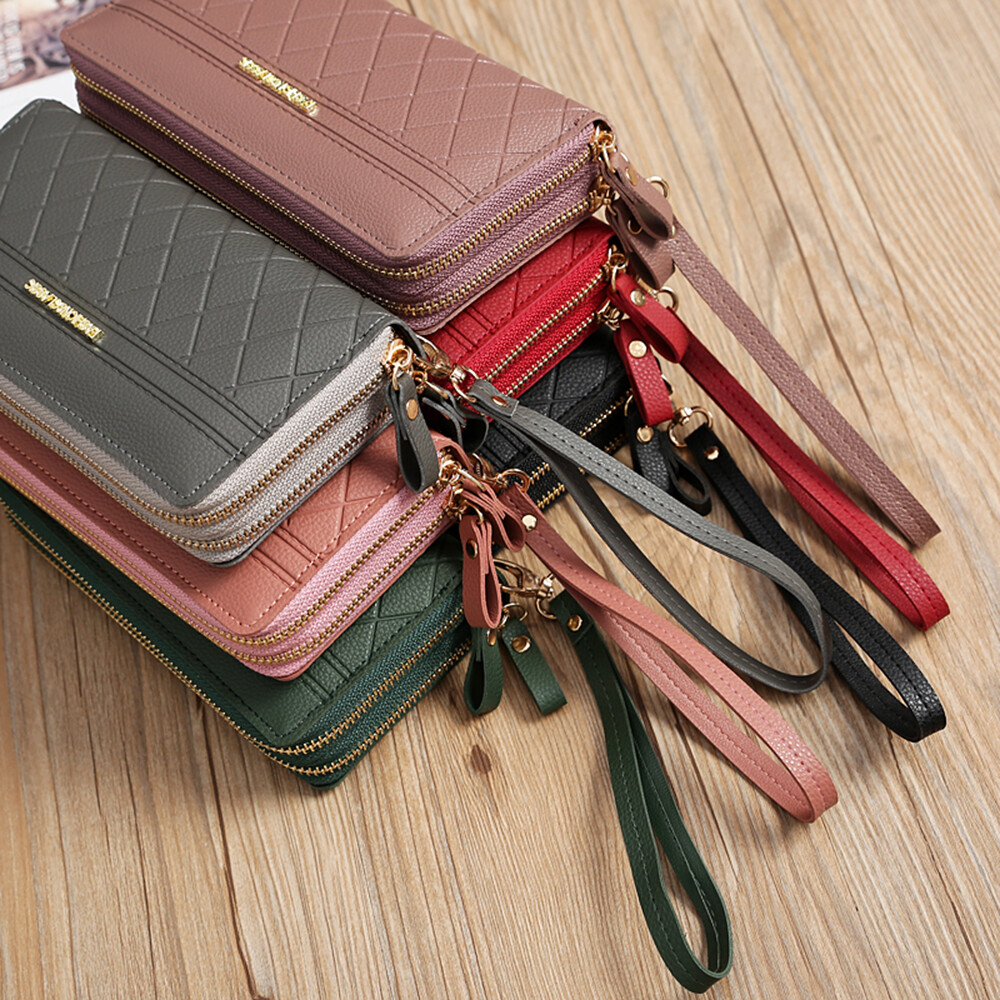 Women‘s Large Capacity Leather Wristlet Clutch Wallet Long Cell Phone Bag Zipper