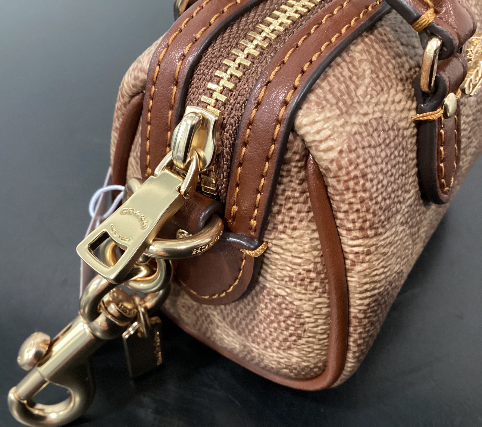 Coach Mini Rowan Bag Charm 3.75″ x 2.5″ x 2.25″ CX068 Signature Canvas Leather